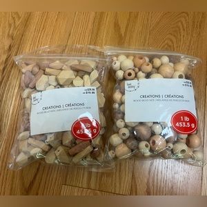 Wooden Beads New in Bags - Two  Bags One Pound Each - Different Shapes